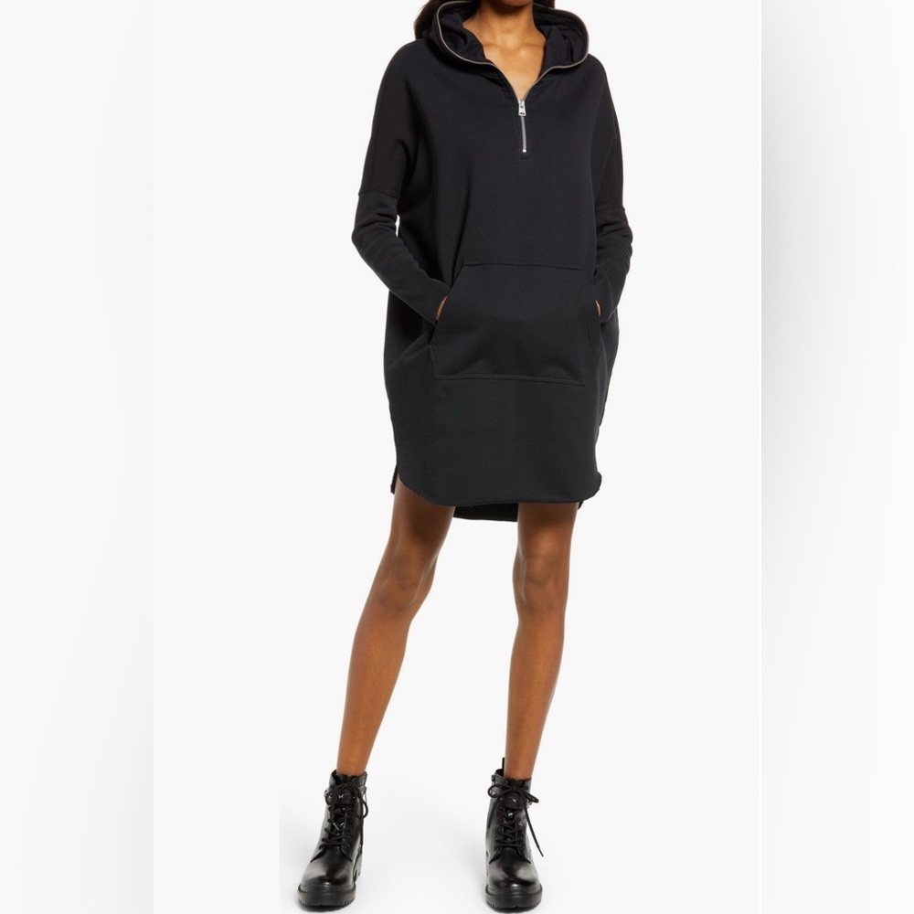All saints Xonda Long Sleeve Cotton Hoodie Dress Black Medium